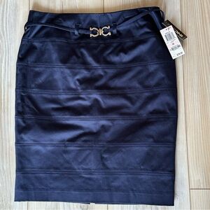 Navy Blue Skirt with Chrome Belt Detail